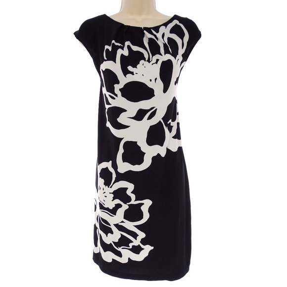 London Times Dresses & Skirts - Size 12 BLACK & WHITE BOLD FLORAL PRINT SHIFT DRESS Summer Wedding Party Church